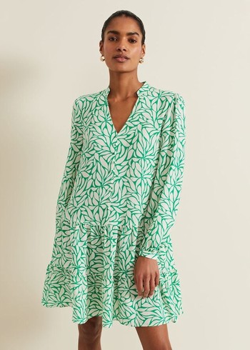 Phase Eight Penele Leaf Print Swing Dress Green Australia | ZN3247905